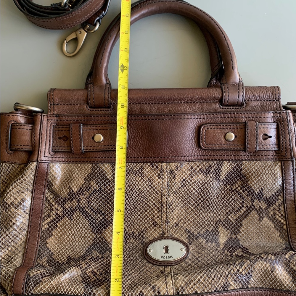NWOT Fossil Snakeskin Brown Leather Satchel Purse - Picture 9 of 10